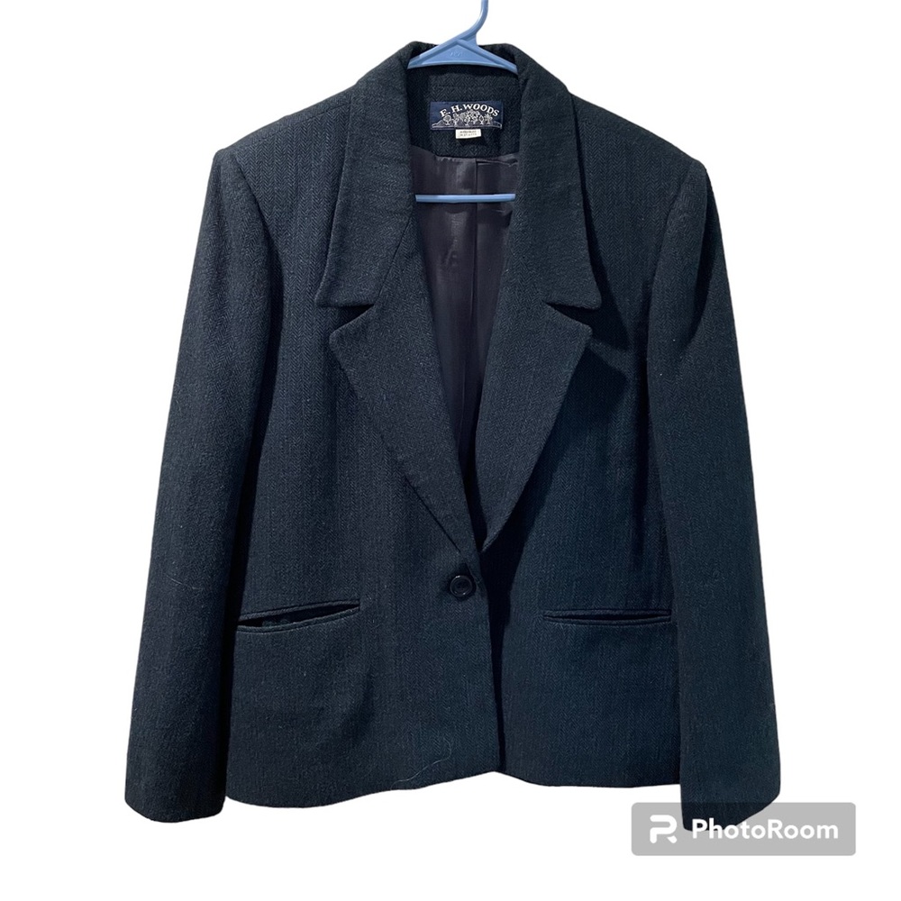 E H Woods Women’s Blazer Jacket Tweed Wool Blend Size 14 Worn One Front Button